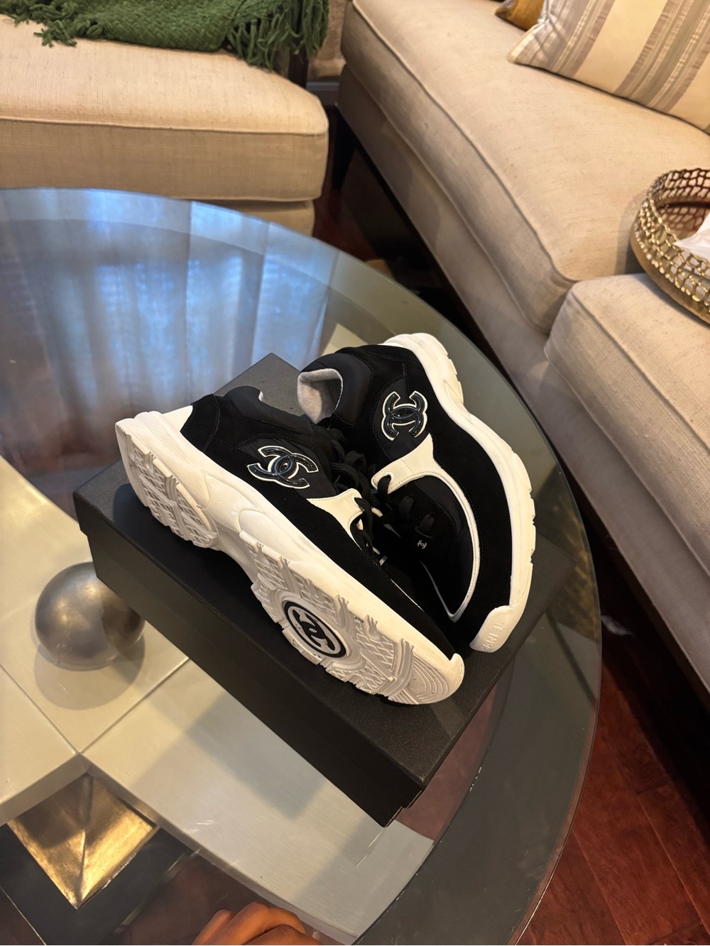 Chanel Runners Black & White Logo Sneakers